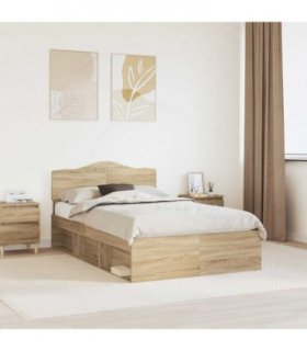 vidaXL Bed Frame with Headboard Sonoma 120 x 190 cm Solid Pine Wood — Colour: Sonoma oak — V0672009788