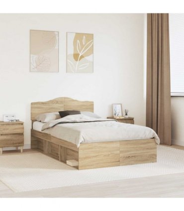 vidaXL Bed Frame with Headboard Sonoma 120 x 190 cm Solid Pine Wood — Colour: Sonoma oak — V0672009788