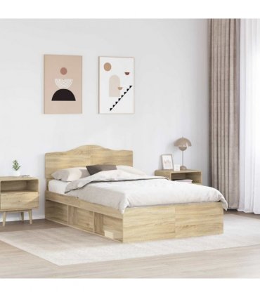vidaXL Bed Frame with Headboard Sonoma 120 x 190 cm Solid Pine Wood — Colour: Sonoma oak — V0672009788