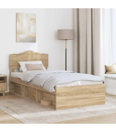 vidaXL Bed Frame with Headboard Sonoma 100 x 200 cm Solid Pine Wood — Colour: Sonoma oak — V0672009793