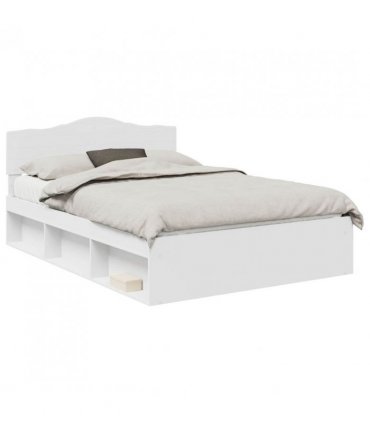 vidaXL Bed Frame with Headboard White 160 x 200 cm Solid Pine Wood — V0672009797