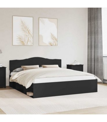 vidaXL Bed Frame with Headboard Black 180 x 200 cm Solid Pine Wood — V0672009804