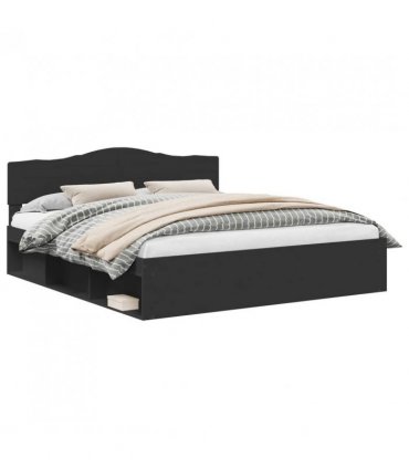 vidaXL Bed Frame with Headboard Black 180 x 200 cm Solid Pine Wood — V0672009804