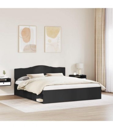 vidaXL Bed Frame with Headboard Black 180 x 200 cm Solid Pine Wood — V0672009804