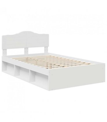 vidaXL Bed Frame with Headboard White 120 x 190 cm Solid Pine Wood — V0672009810