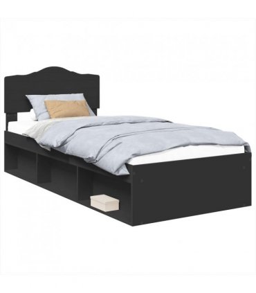 vidaXL Bed Frame with Headboard Black 100 x 200 cm Solid Pine Wood — V0672009830