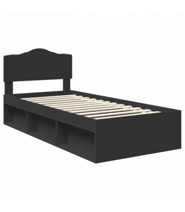 vidaXL Bed Frame with Headboard Black 100 x 200 cm Solid Pine Wood — V0672009830