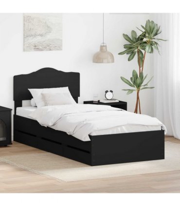 vidaXL Bed Frame with Drawer Black 100 x 200 cm Engineer Wood — V0672009857