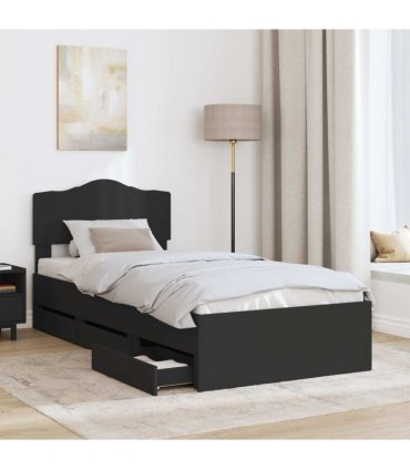 vidaXL Bed Frame with Drawer Black 100 x 200 cm Engineer Wood — V0672009857
