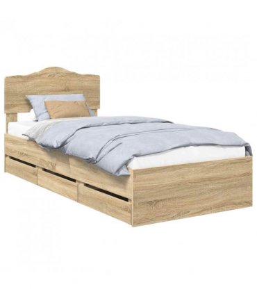 vidaXL Bed Frame with Drawer Sonoma Oak 75 x 190 cm Engineer Wood — V0672009866