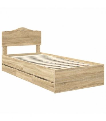 vidaXL Bed Frame with Drawer Sonoma Oak 75 x 190 cm Engineer Wood — V0672009866