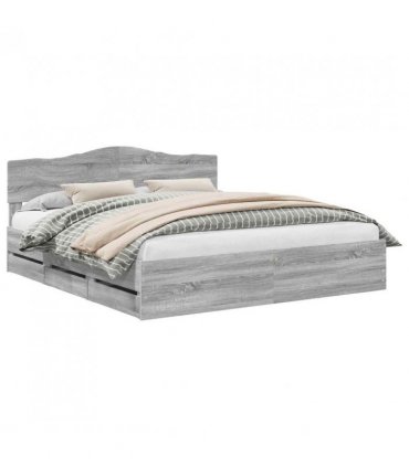 vidaXL Bed Frame with Drawer Grey Sonoma 180 x 200 cm Engineer Wood — V0672009871