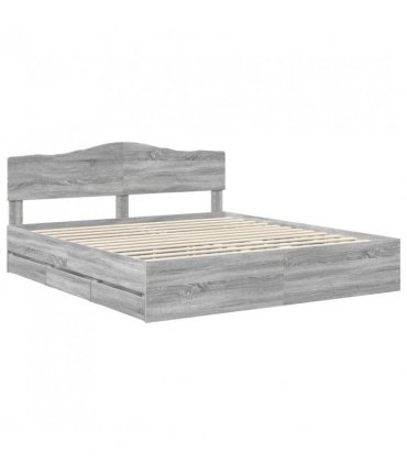 vidaXL Bed Frame with Drawer Grey Sonoma 180 x 200 cm Engineer Wood — V0672009871