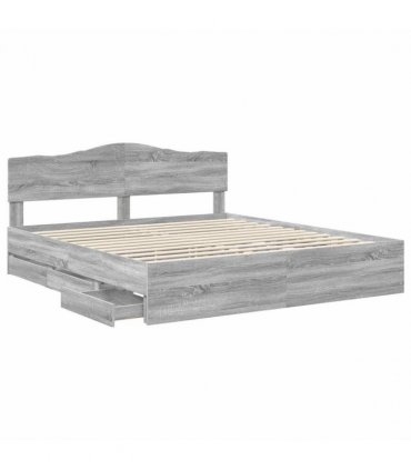 vidaXL Bed Frame with Drawer Grey Sonoma 180 x 200 cm Engineer Wood — V0672009871