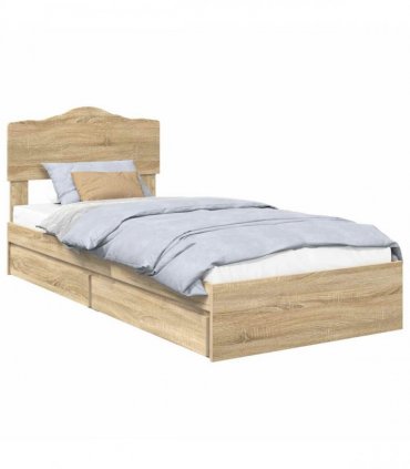 vidaXL Storage Bed with Drawer Sonoma Oak 70 x 190 cm Engineered Wood — Size: 75 x 190 cm — V0672009916