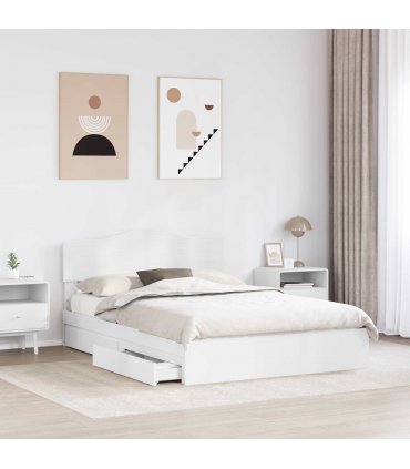 vidaXL Storage Bed with Headboard White 140 x 190 cm Engineered Wood — V0672009922