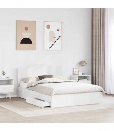 vidaXL Storage Bed with Headboard White 140 x 200 cm Engineered Wood — V0672009933
