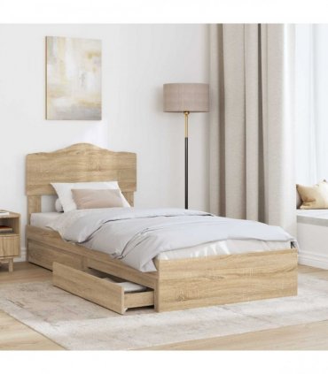 vidaXL Storage Bed with Drawer Sonoma Oak 90 x 190 cm Engineered Wood — V0672009935