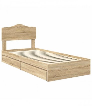 vidaXL Storage Bed with Drawer Sonoma Oak 90 x 190 cm Engineered Wood — V0672009935