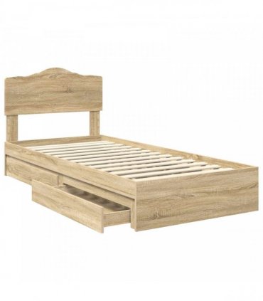 vidaXL Storage Bed with Drawer Sonoma Oak 90 x 190 cm Engineered Wood — V0672009935