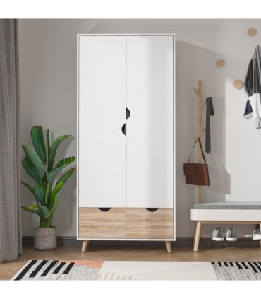 Particle Board 2-Drawer Wardrobe White/Oak