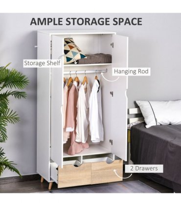Particle Board 2-Drawer Wardrobe White/Oak