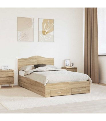 vidaXL Bed Frame with Drawer Sonoma Oak 135 x 190 cm Engineered Wood — V0672010013