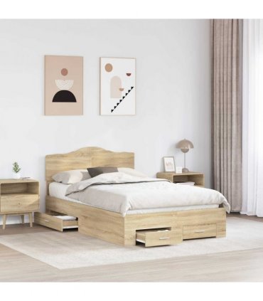 vidaXL Bed Frame with Drawer Sonoma Oak 135 x 190 cm Engineered Wood — V0672010013