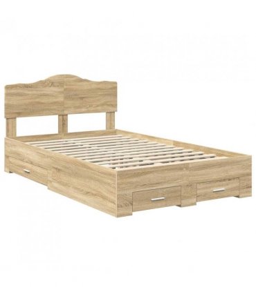 vidaXL Bed Frame with Drawer Sonoma Oak 135 x 190 cm Engineered Wood — V0672010013