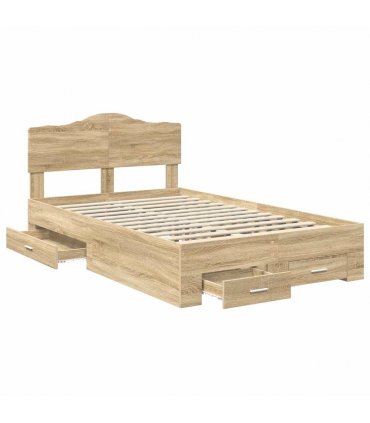 vidaXL Bed Frame with Drawer Sonoma Oak 135 x 190 cm Engineered Wood — V0672010013