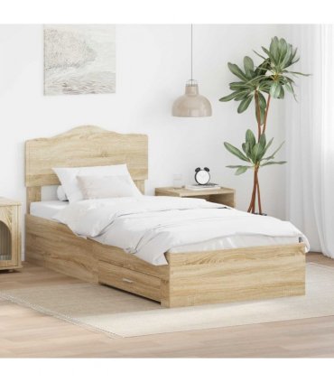 vidaXL Bed Frame with Headboard Sonoma Oak 70 x 190 cm Engineered Wood — Size: 75 x 190 cm — V0672010016