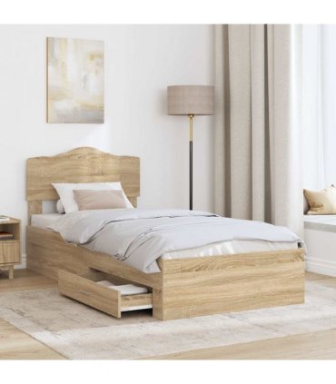 vidaXL Bed Frame with Headboard Sonoma Oak 70 x 190 cm Engineered Wood — Size: 75 x 190 cm — V0672010016