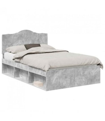 vidaXL Bed Frame with Headboard Concerte 120 x 200 cm Solid Pine Wood — Colour: Concrete grey — V0672010059