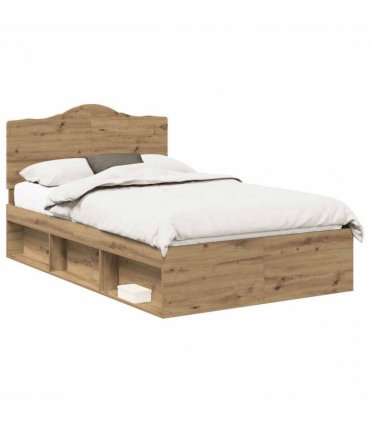 vidaXL Bed Frame Artisian Oak 120 x 190 cm Solid Pine Wood — Colour: Artisan oak — V0672010068