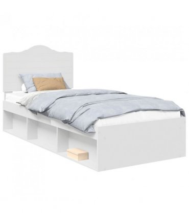 vidaXL Bed Frame with Headboard White 90 x 200 cm Solid Pine Wood — V0672010077