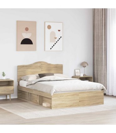 vidaXL Bed Frame with Headboard Sonoma 140 x 190 cm Solid Pine Wood — Colour: Sonoma oak — V0672010079