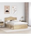 vidaXL Bed Frame with Headboard Sonoma 140 x 190 cm Solid Pine Wood — Colour: Sonoma oak — V0672010079