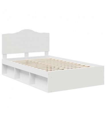 vidaXL Bed Frame with Headboard White 120 x 200 cm Solid Pine Wood — V0672010083