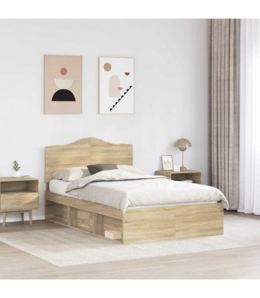 vidaXL Bed Frame with Headboard Sonoma 120 x 190 cm Solid Pine Wood — Colour: Sonoma oak — V0672010088