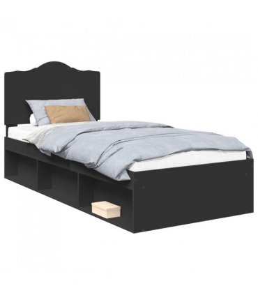 vidaXL Bed Frame with Headboard Black 90 x 200 cm Solid Pine Wood — V0672010091