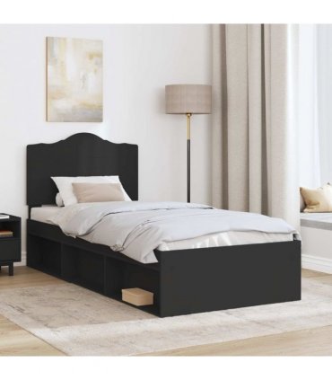 vidaXL Bed Frame with Headboard Black 90 x 200 cm Solid Pine Wood — V0672010091