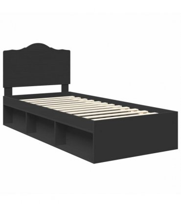 vidaXL Bed Frame with Headboard Black 90 x 200 cm Solid Pine Wood — V0672010091