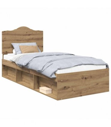 vidaXL Bed Frame Artisian Oak 100 x 200 cm Solid Pine Wood — Colour: Artisan oak — V0672010095