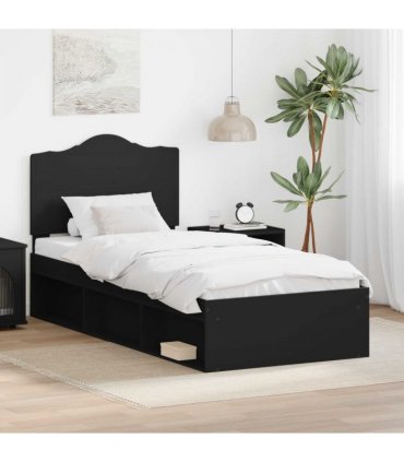 vidaXL Bed Frame with Headboard Black 90 x 190 cm Solid Pine Wood — V0672010100