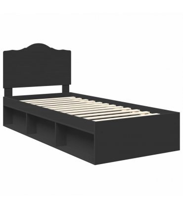 vidaXL Bed Frame with Headboard Black 90 x 190 cm Solid Pine Wood — V0672010100