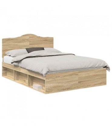 vidaXL Bed Frame with Headboard Sonoma 140 x 200 cm Solid Pine Wood — Colour: Sonoma oak — V0672010104