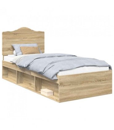 vidaXL Bed Frame with Headboard Sonoma 100 x 200 cm Solid Pine Wood — Colour: Sonoma oak — V0672010108