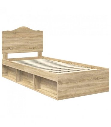 vidaXL Bed Frame with Headboard Sonoma 100 x 200 cm Solid Pine Wood — Colour: Sonoma oak — V0672010108