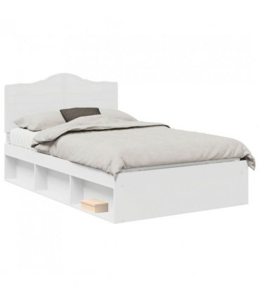 vidaXL Bed Frame with Headboard White 120 x 190 cm Solid Pine Wood — V0672010111