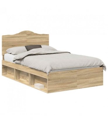 vidaXL Bed Frame with Headboard Sonoma 120 x 200 cm Solid Pine Wood — Colour: Sonoma oak — V0672010137